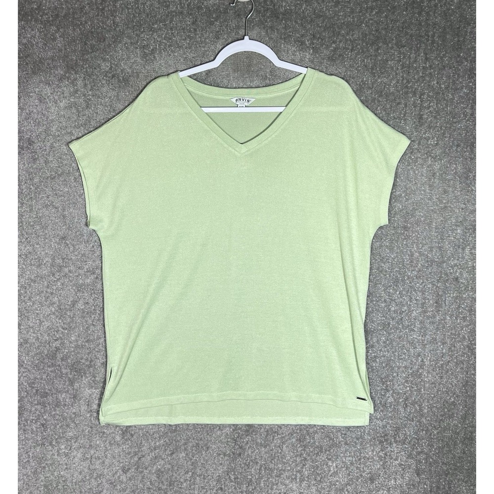 Orvis Top Womens‎ Size XL Green Knit Short Sleeve Oversized Stretch V-Neck